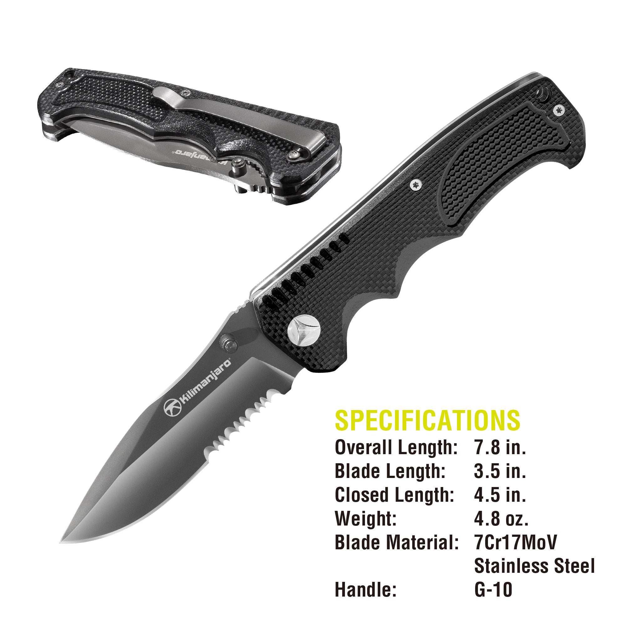 Annex 8 in. Folding Knife - Drop Point Serrated Blade