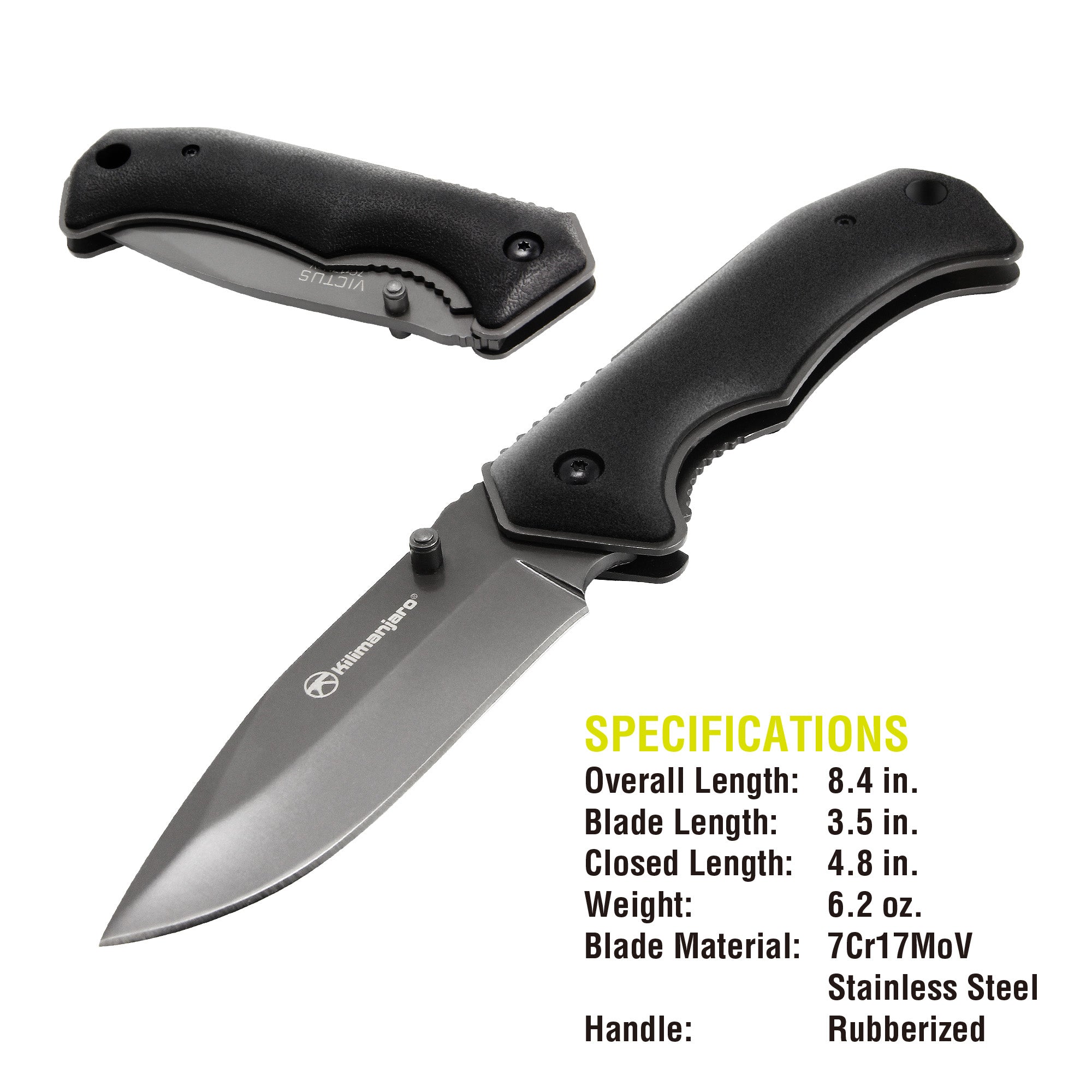 Victus 8 in. Folding Knife - Drop Point Blade - Black