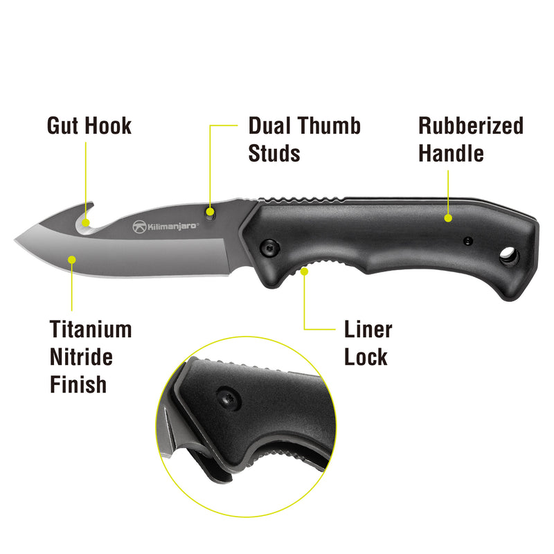 Victus 8 in. Folding Knife - Gut Hook Blade - Black
