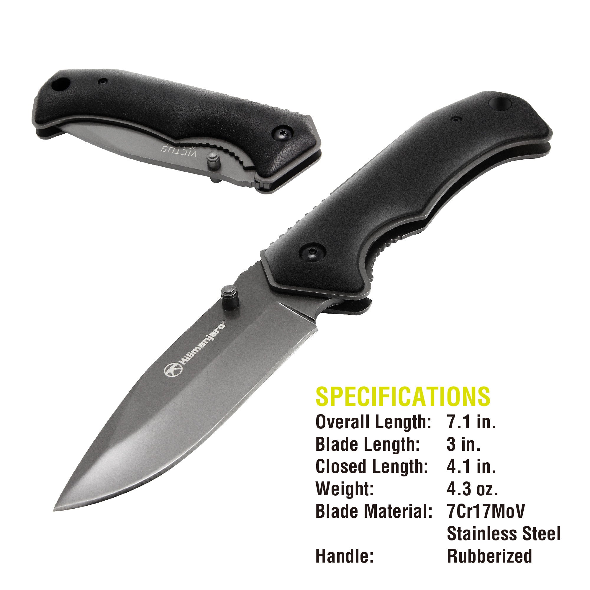 Victus 7 in. Folding Knife - Drop Point Blade - Black