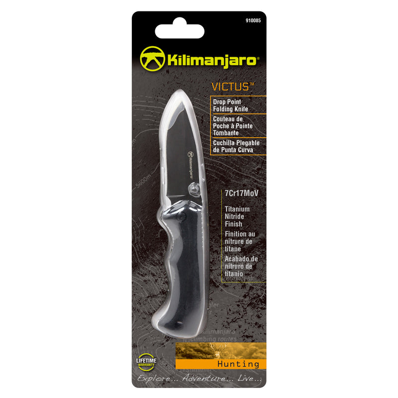 Victus 7 in. Folding Knife - Drop Point Blade - Black